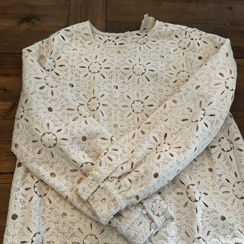 Sezane cream eyelet blouse